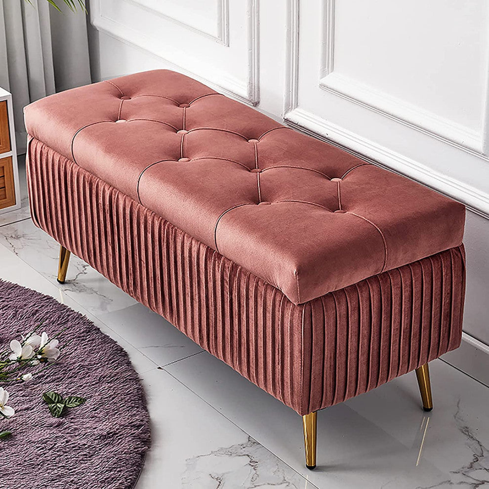 Shoe Bench Footrest for Living Room Entryway, Pink