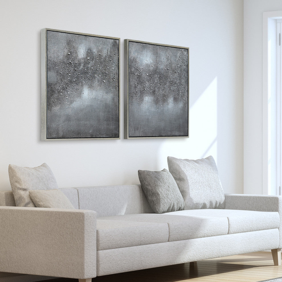 "Fog" Abstract Diptych Textured Metallic Hand Painted Wall Art by Martin Edwards