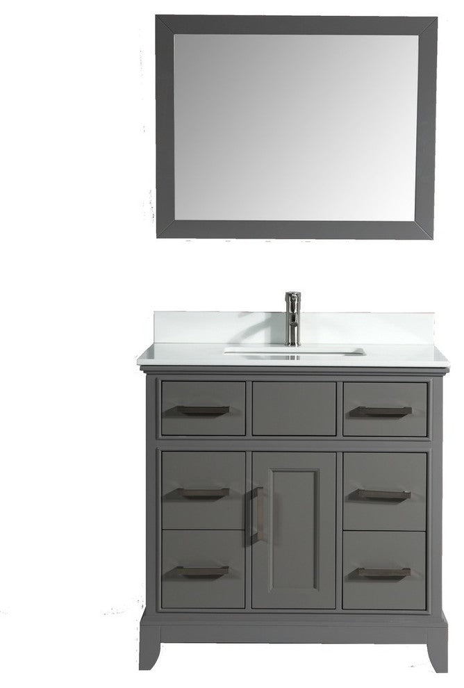 Bathroom Vanity Set With Engineered Marble Top, Gray, LED Sensor Mirror, 36"
