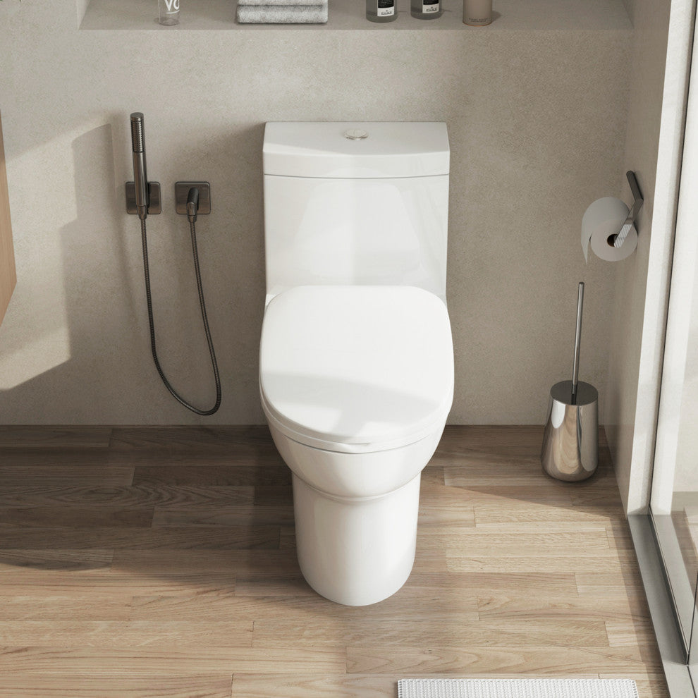 Sinber 28" One Piece Bathroom Toilet with Cotton White Finish and and Dual Flush