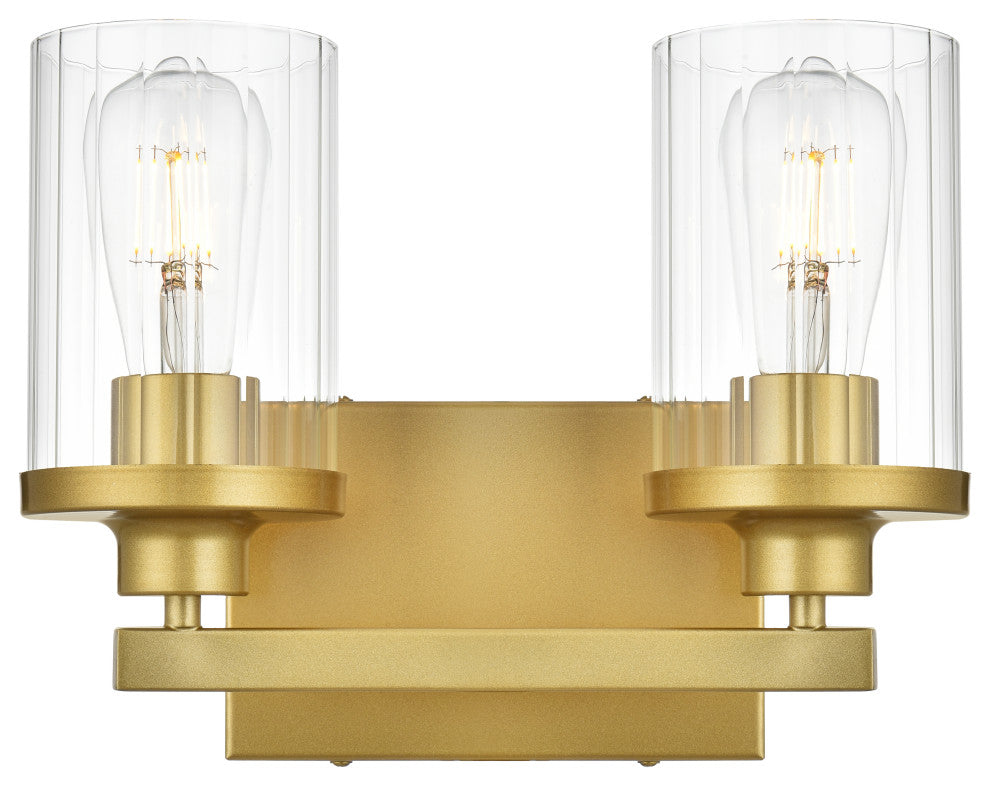 2 Light Brass And Clear Bath Sconce