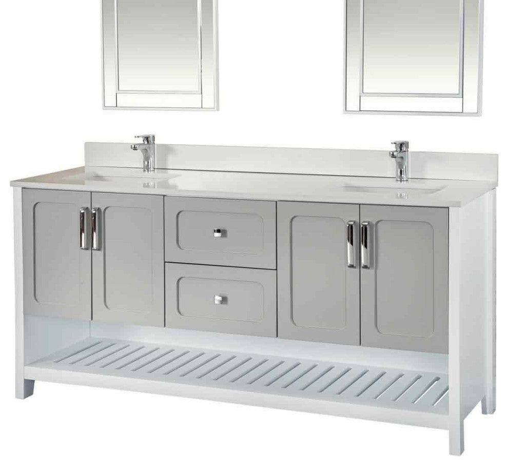 Florin Collection 72" Bathroom Vanity With Sink, Mirror, Countertop, Gray