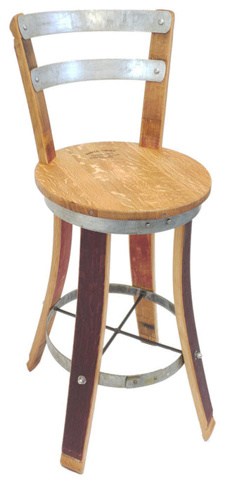 Wine Barrel Swivel Top Stool With Backrest, 30"