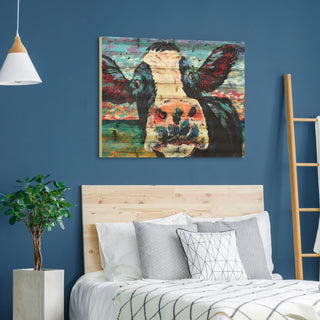 "Curious Cow" Wall Art Digital Print on Solid Wood, 45"x1.5"x30"
