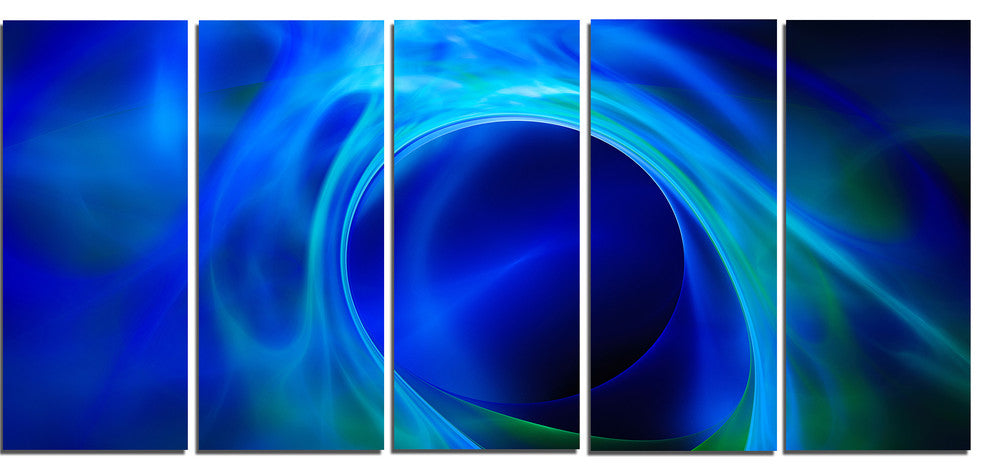 Circled Blue Psychedelic Texture, Abstract Art on Canvas, 60"x28", 5 Panels