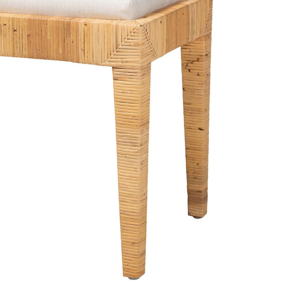 Modern Bohemian Natural Brown Rattan Mahogany Wood Ottoman