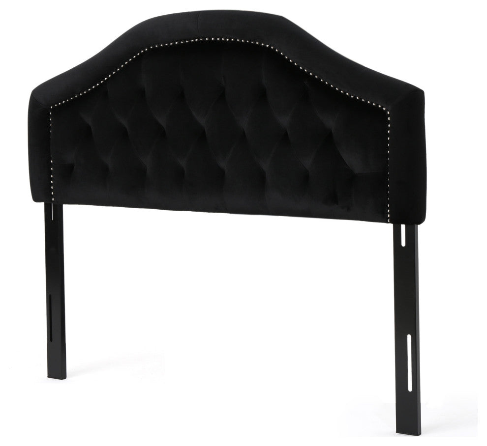 GDF Studio Lazarus New Velvet Studded Seam Tufted Queen/Full Headboard, Black