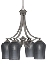 Zilo Downlight, 4 Light, Chandelier, Graphite Finish, 5" Smoke Textured Glass