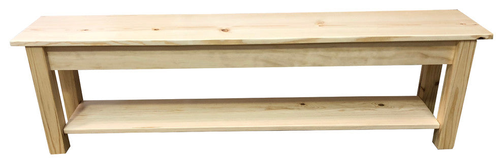 Pine Wood Storage Bench With Shelf, 48"
