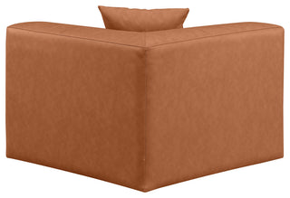 Cube Upholstered Modular Component, Cognac, Vegan Leather, Corner Chair