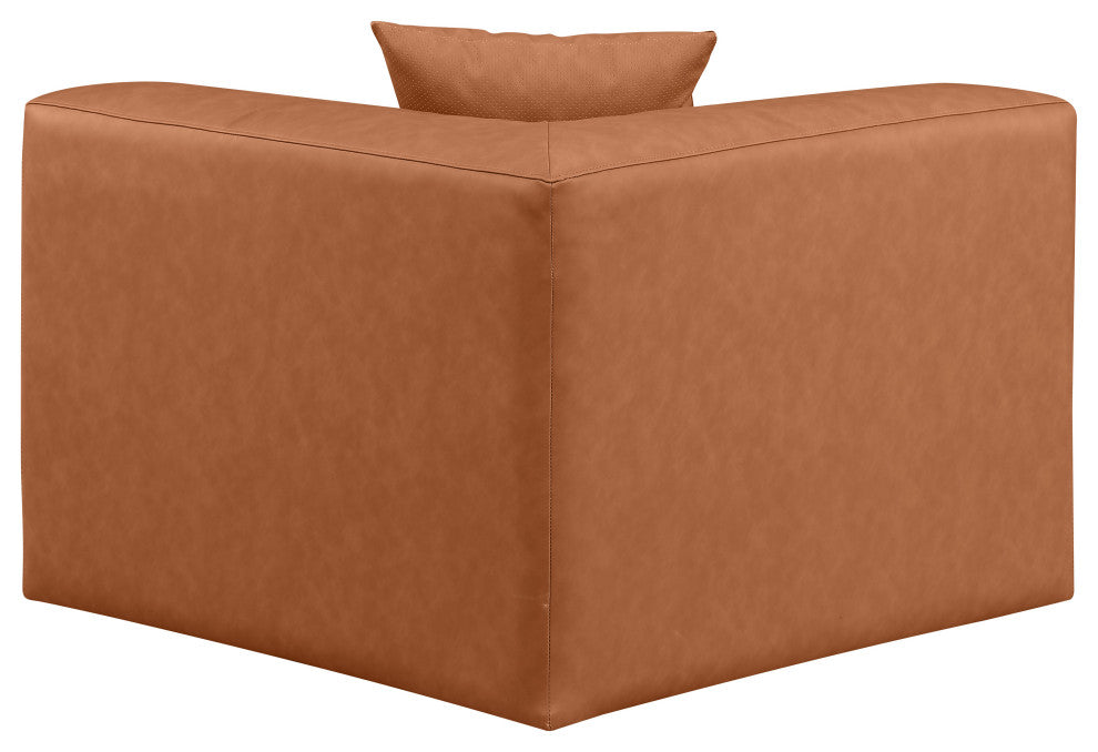 Cube Upholstered Modular Component, Cognac, Vegan Leather, Corner Chair