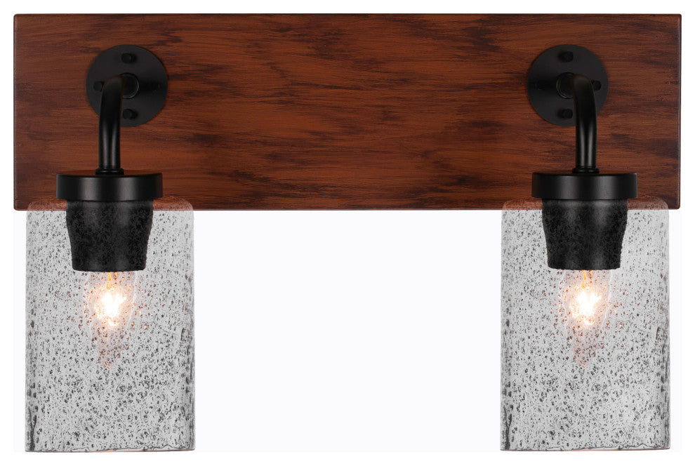 Oxbridge 2-Light Bath Bar, Matte Black & Painted Wood-look Metal/Smoke Bubble