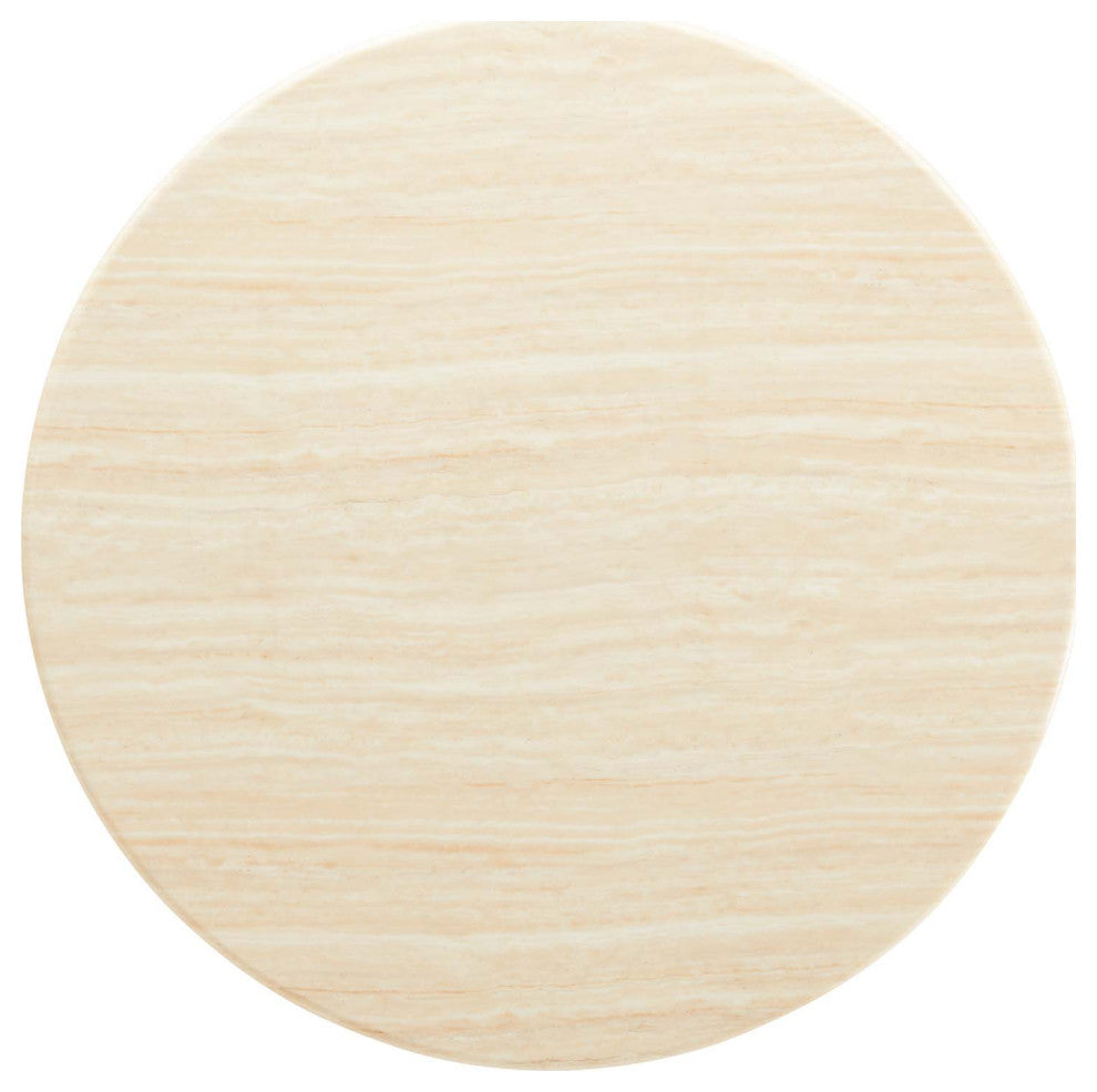 Lippa 48" Round Artificial Travertine Dining Table, White Travertine