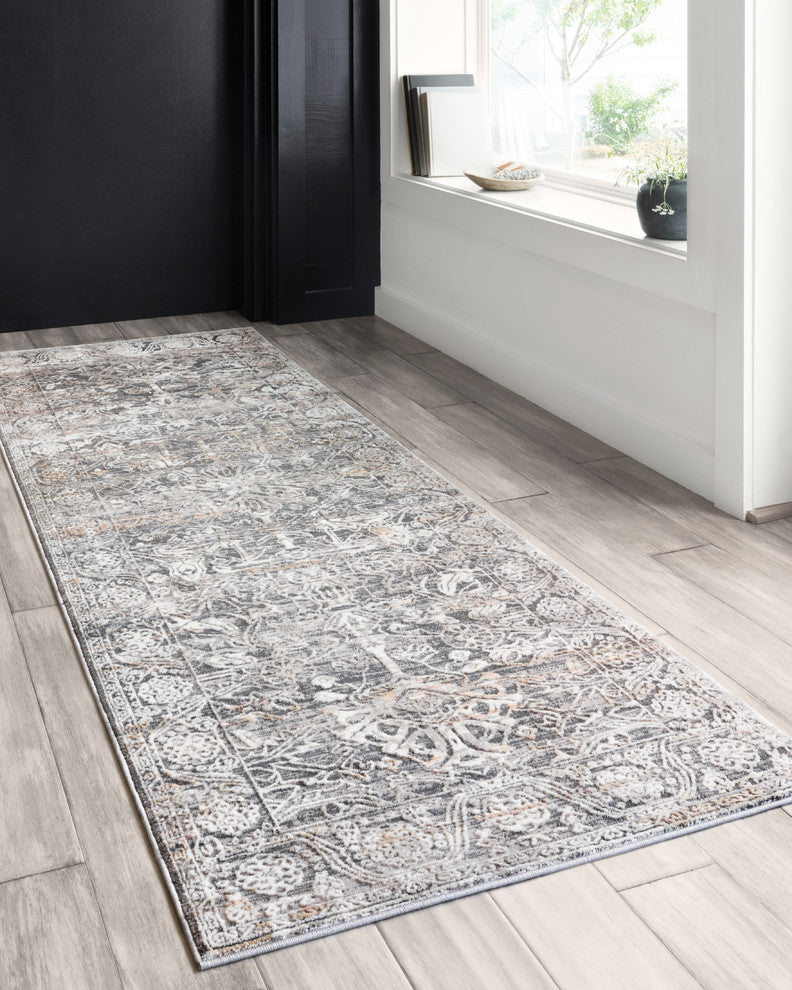 High Low Pile Lucia LUC-03 Area Rug by Loloi II, Steel/Ivory, 2'8"x10'