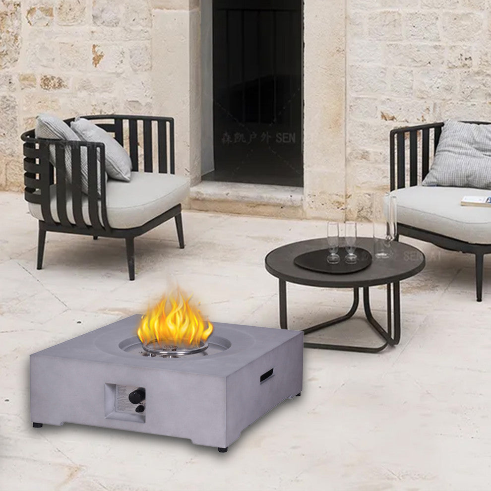 Square Faux Stone Outdoor Fire Pit with Rain Cover