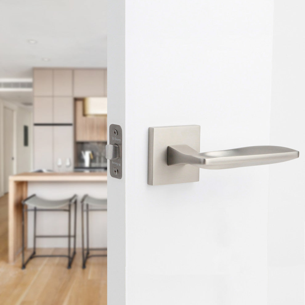 Modern Heavy Duty Designer Interior Door Lever - Canal Collection, Satin Nickel, Double Dummy