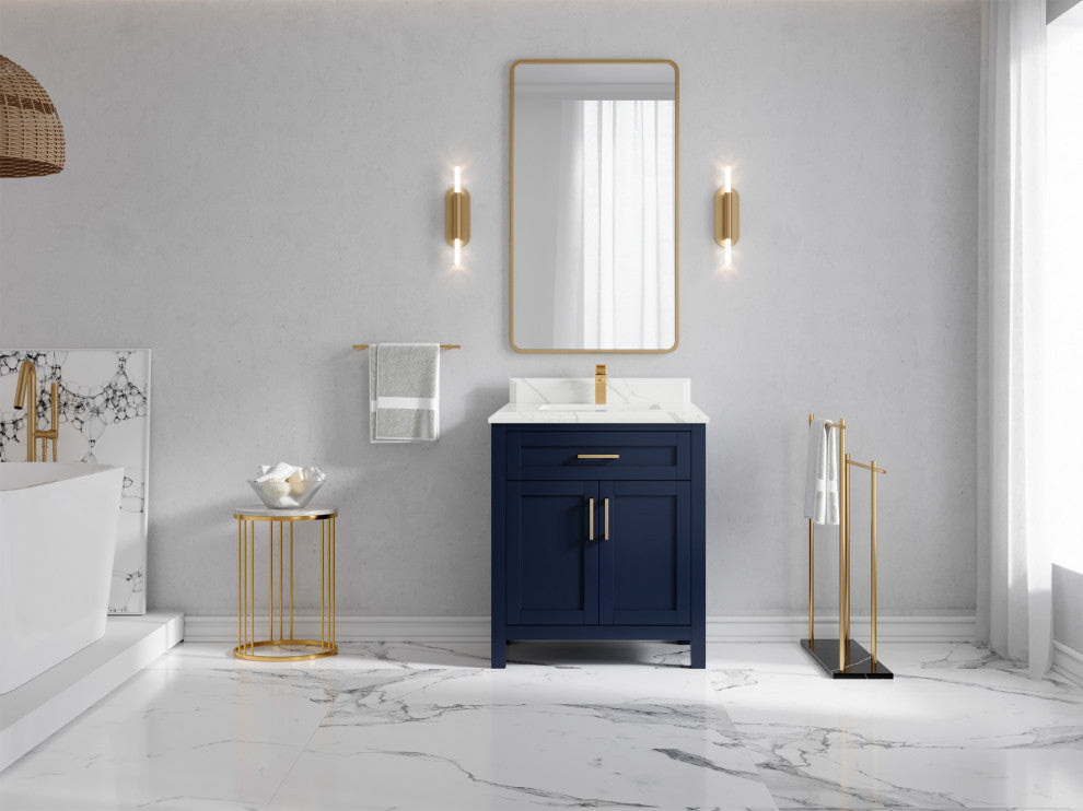 Cambridge 30 Single Sink Bath Vanity in Hale Navy Blue 1.5" Calacatta Laza