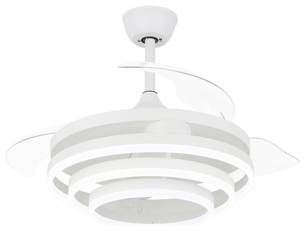 45W Modern Retractable Ceiling Fan Reversible 6-Speed with Remote Control, White, 42