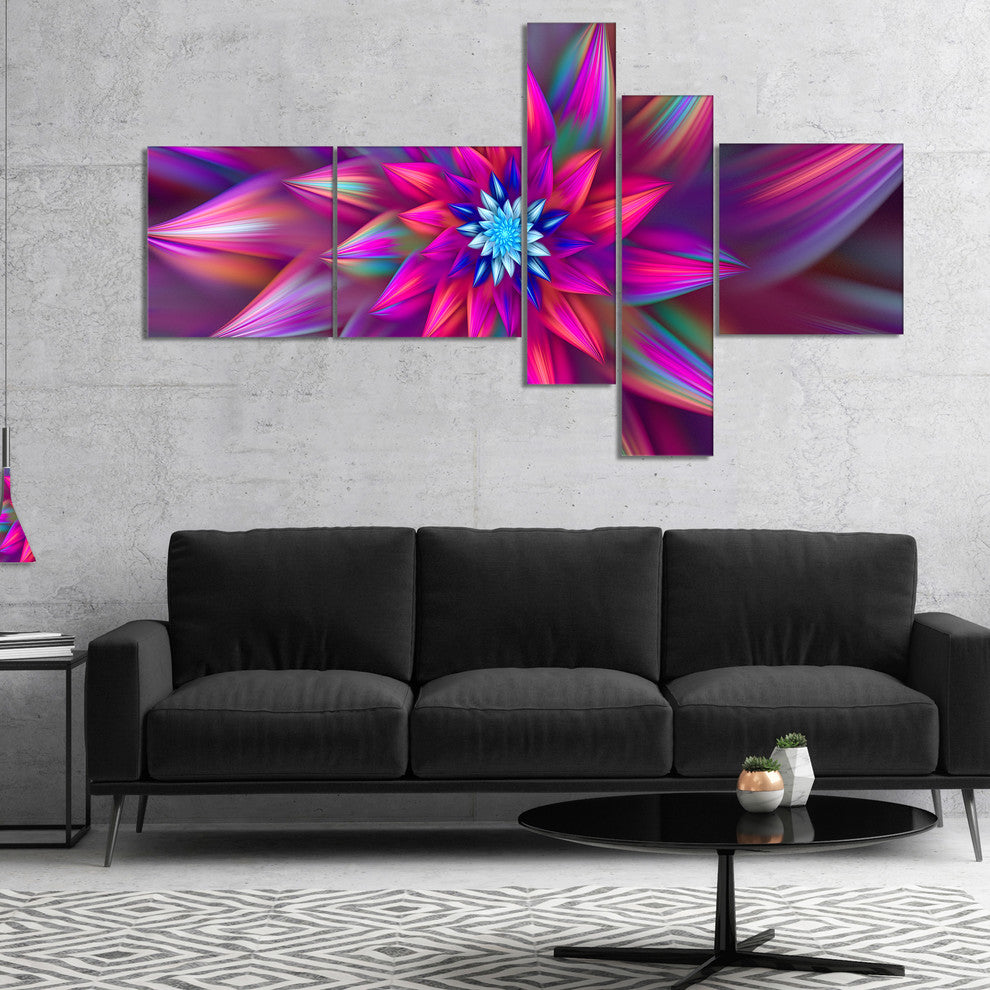 Huge Purple Pink Fractal Flower, Floral Canvas Art Print, 60"x32", 5 panels