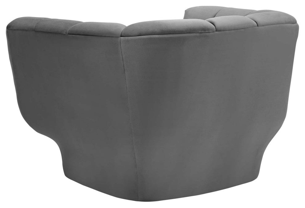 Tufted Armchair and Sofa Set, Velvet, Gray, Modern, Lounge Hospitality