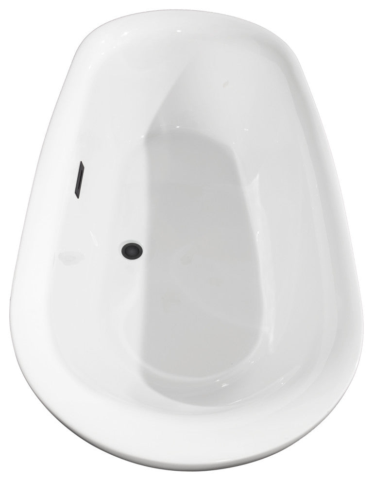 Melissa 71" Freestanding White Bathtub, Matte Black Drain and Overflow Trim