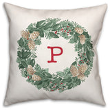 Christmas Wreath Monogram P 18x18 Spun Poly Pillow