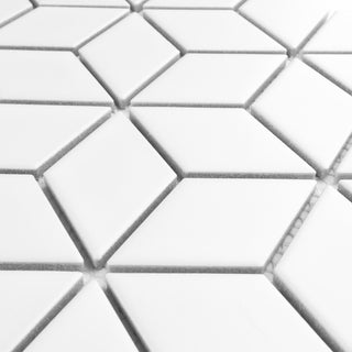 Metro Rhombus Mosaic Floor and Wall Tile, Matte White