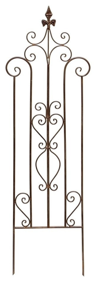 14"x46" Decorative Metal Trellis Garden Stake With Scroll Accent