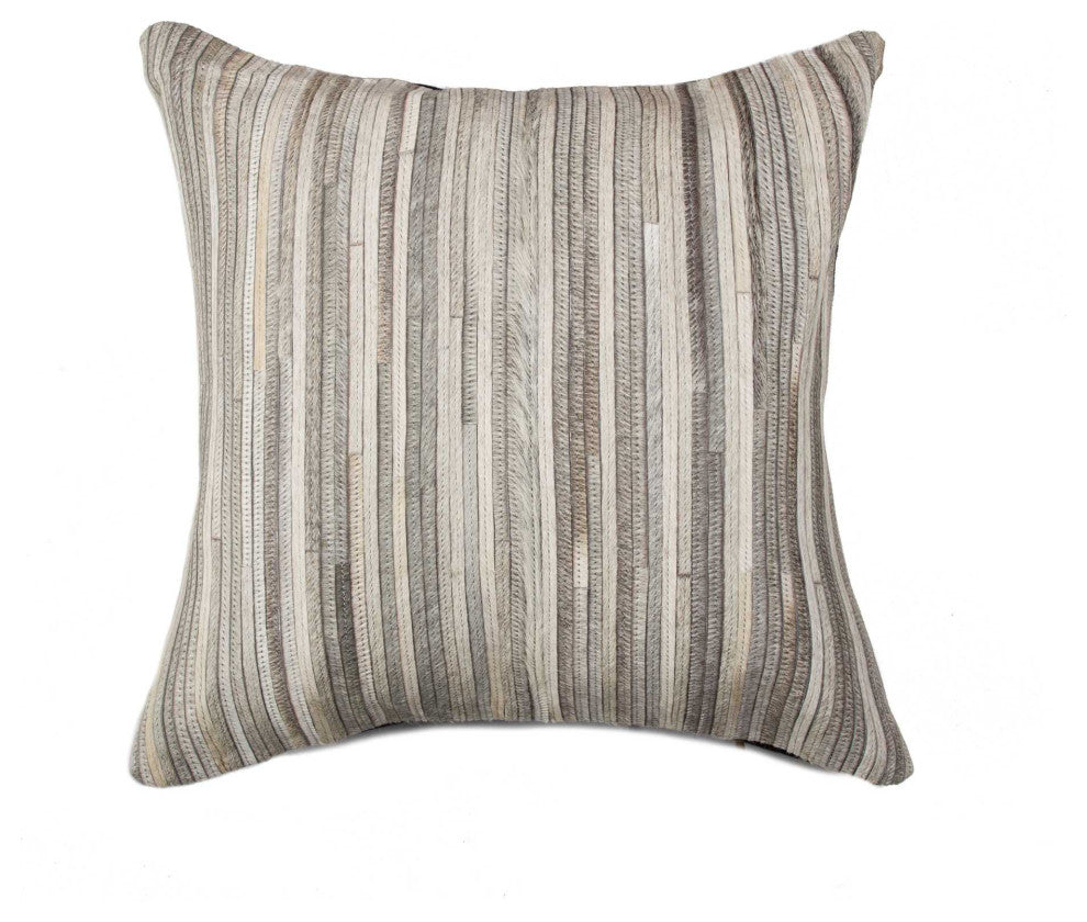 HomeRoots 18" x 18" x 5" Grey Seville Torino Kobe Cowhide Pillow