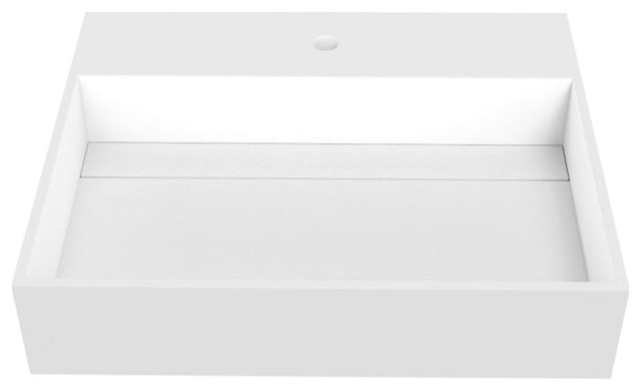 CastelloUSA Juniper Wall Mounted Countertop Concealed Drain Basin Sink, White, 24", Center Basin, Standard