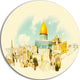 Jerusalem Panoramic View, Cityscape Watercolor Disc Metal Artwork, 36"
