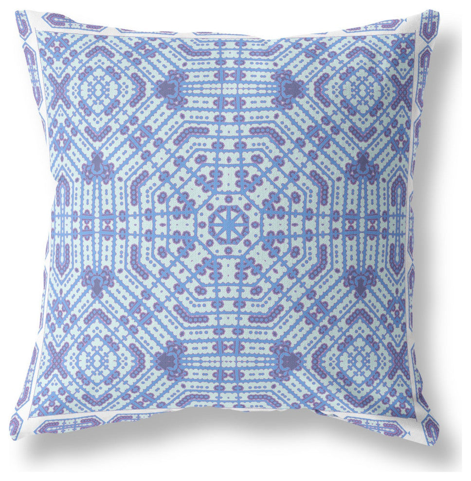 18 Cyan Blue Geostar Indoor Outdoor Throw Pillow