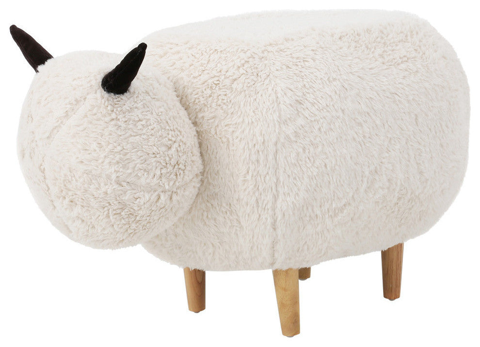 GDF Studio Brebis White Velvet Sheep Ottoman