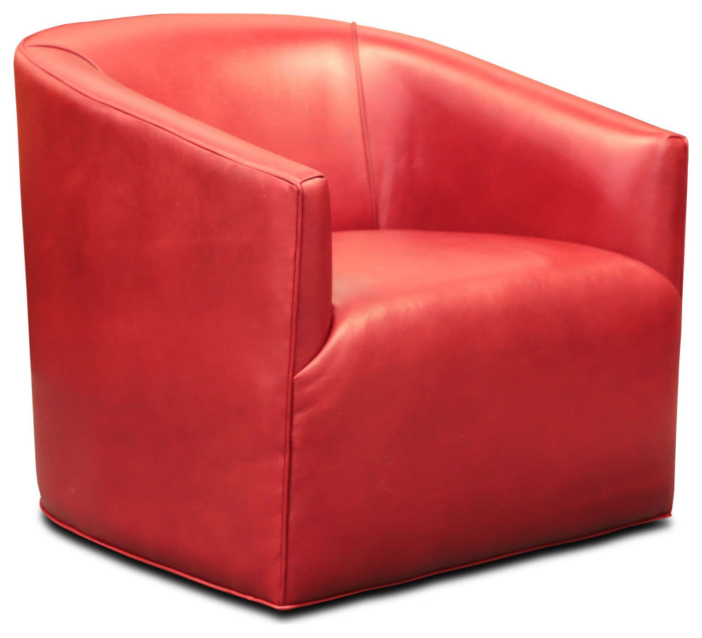 Citi 100% Top Grain Leather Swivel Club Armchair With Waterfall Seat