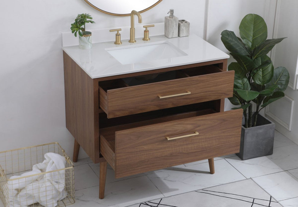 Bella 36" Bathroom Vanity, Walnut Brown With Backsplash