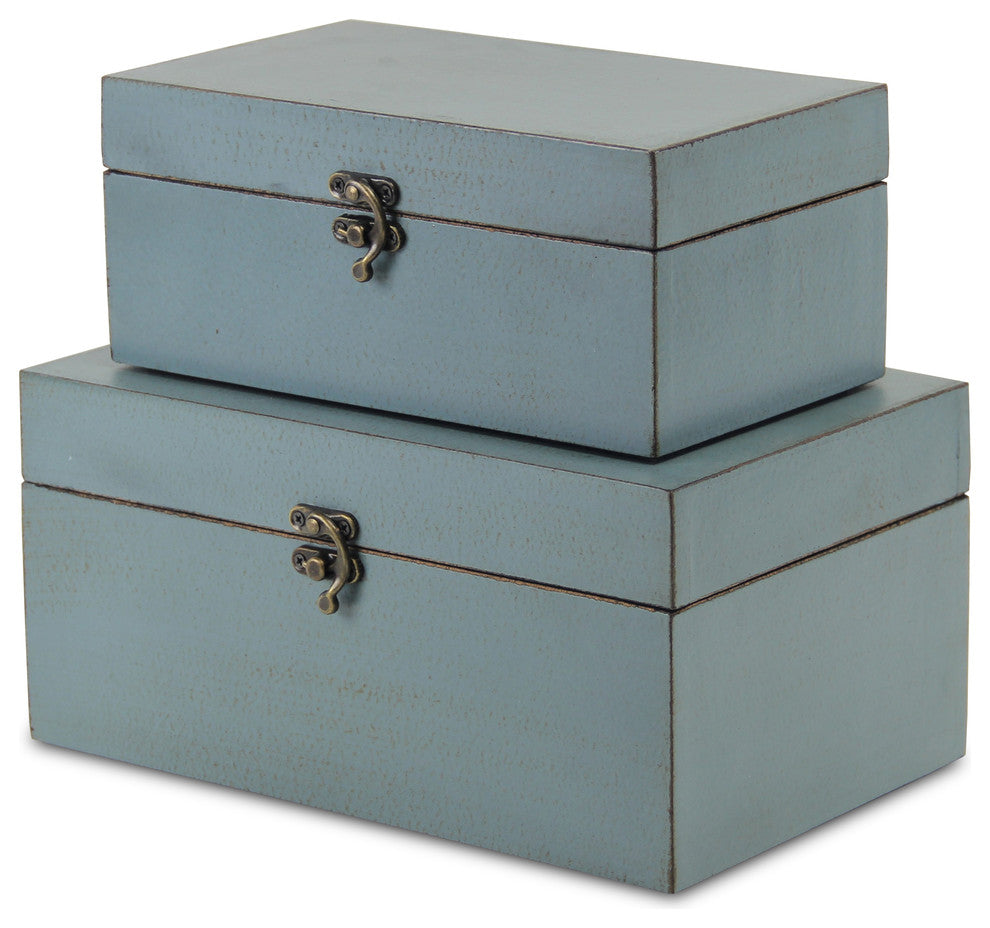 Weathered Blue Boxes, Set of 2