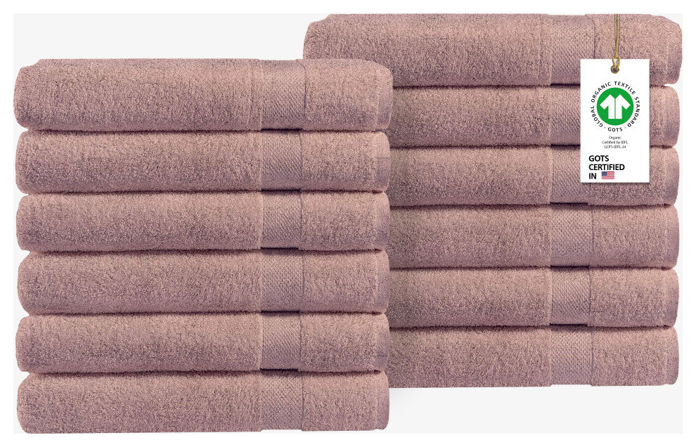 Organic 100% Cotton 650 GSM Feather Touch Quick Dry Bath Towel, Rose Dust, Pack of 12