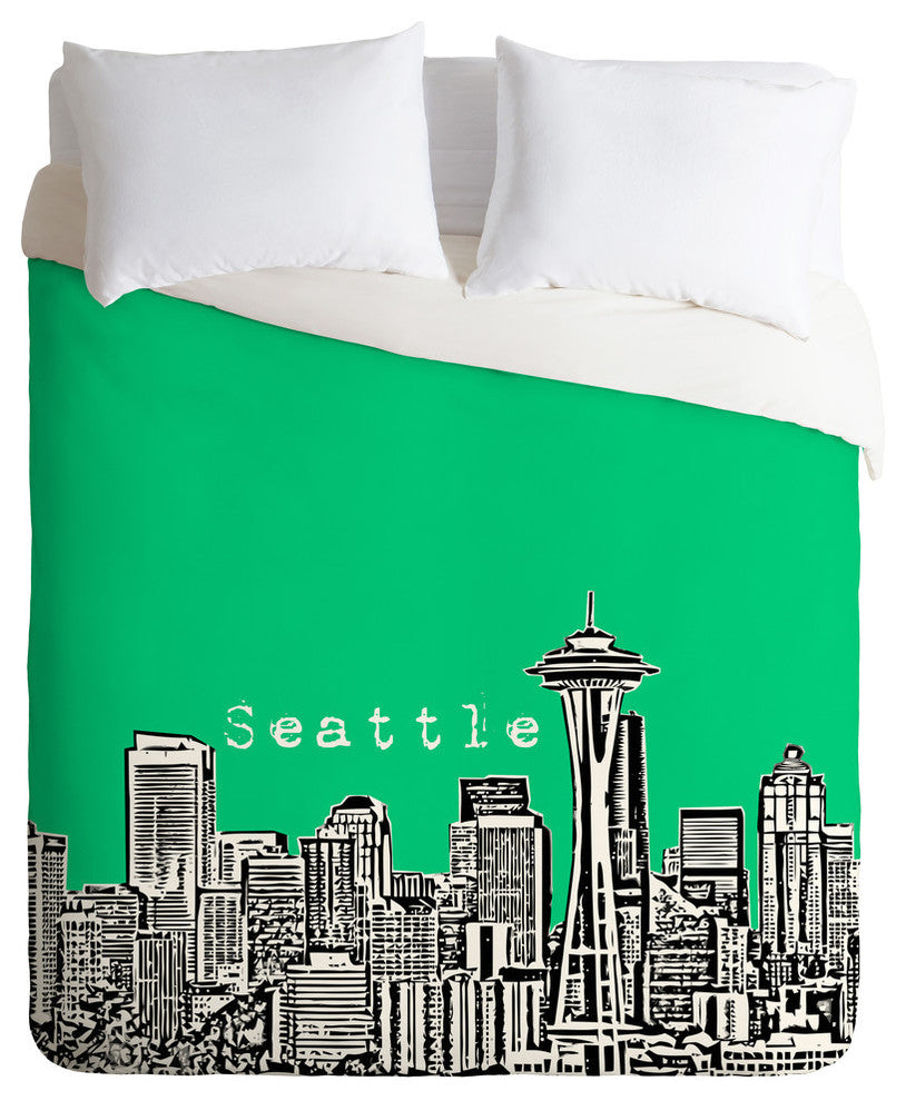 Deny Designs Bird Ave Seattle Green Duvet Cover - Lightweight