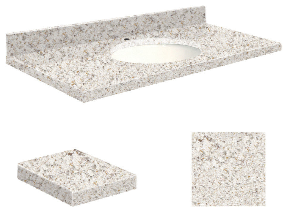 Quartz 37"x19" Vanity Top, Single Faucet Hole, Almond Delite, White Bowl