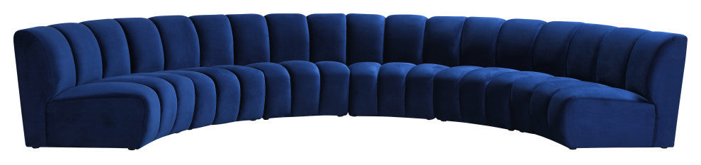 Infinity Channel Tufted Velvet Modular Chair, Navy, 6 Piece
