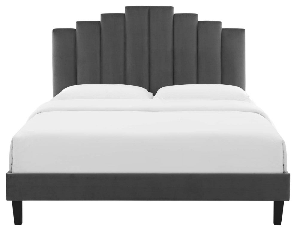 Elise Queen Performance Velvet Platform Bed MOD-6692-CHA