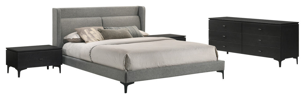 Legend 4-Piece Gray Fabric Queen Platform Bedroom Set, Dresser and Nightstands