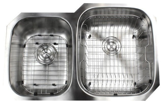 32" Stainless Steel Undermount 40/60 Double Bowl Kitchen Sink, 18 Gauge