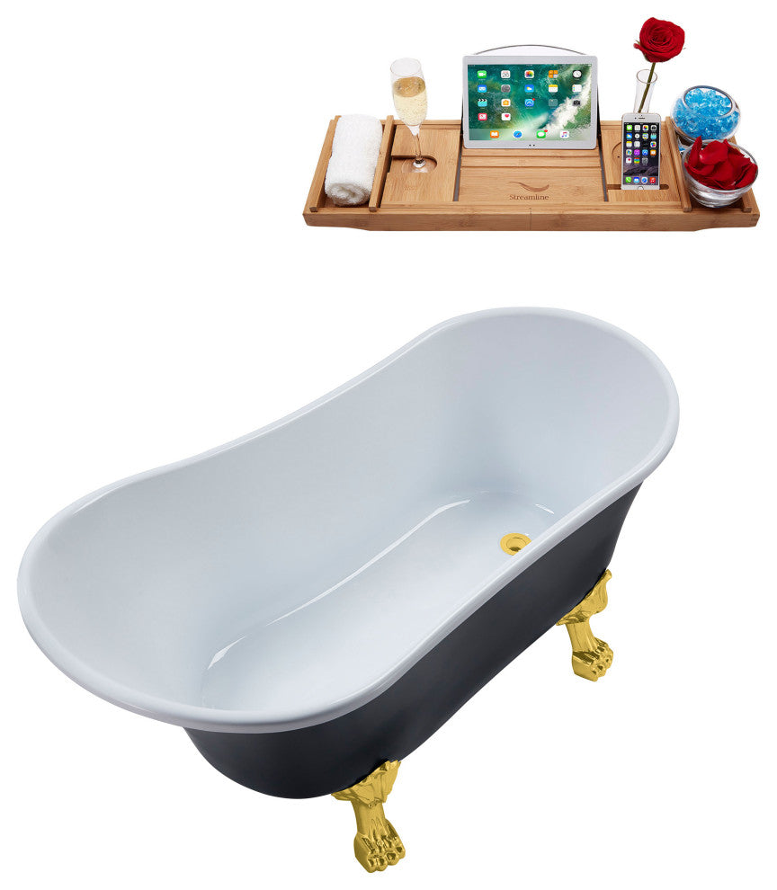 59" Streamline N362GLD-IN-GLD Clawfoot Tub and Tray With Internal Drain