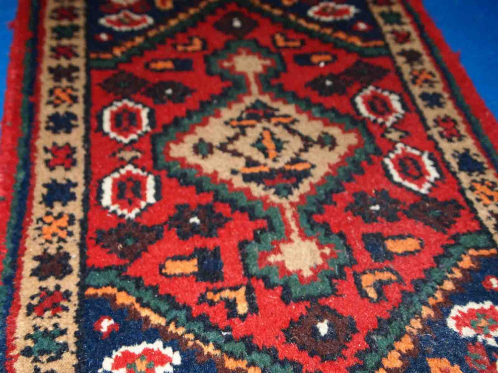 Handmade vintage Persian Hamadan rug 1.3' x 2' (41cm x 61cm) 1970s