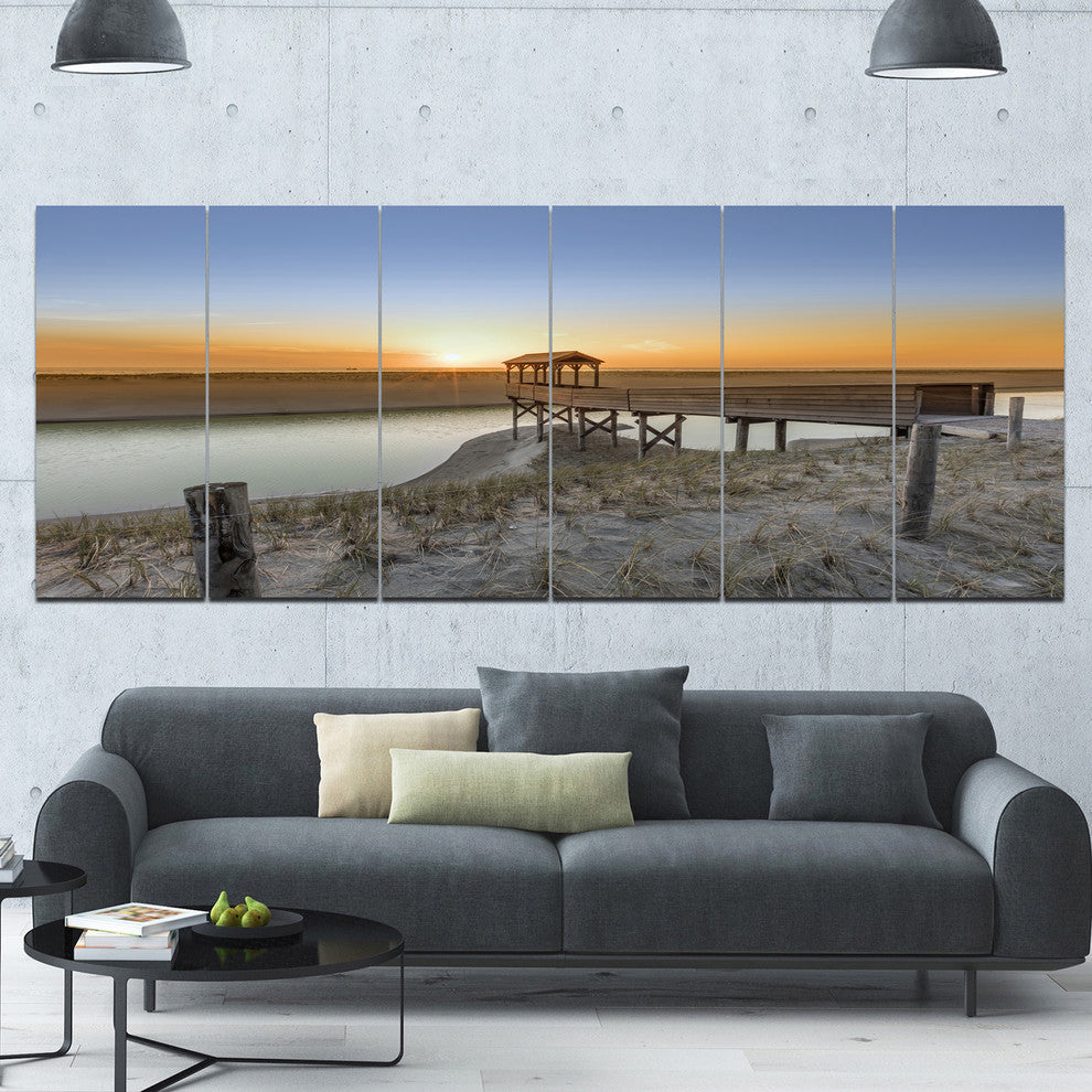 Watchtower at North Sea Dunes, Landscape Canvas Art Print, 70"x28", 6 Panels