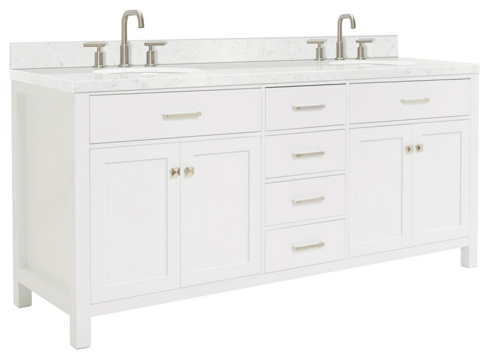 Ariel Bristol 72" Double Oval Sink Bathroom Vanity, Carrara Quartz