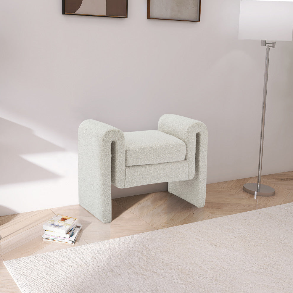 Stylus Boucle Fabric Upholstered Bench, Cream, 31.5" Wide