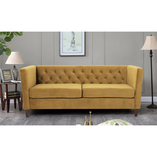 Sofa, Cushioned Seat With Button Tufted Backrest & Track Arms, Medallion Yellow