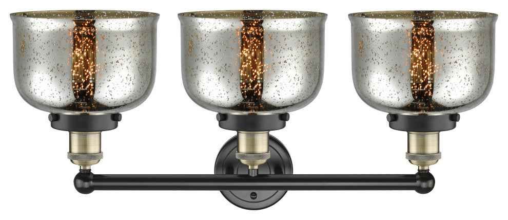 Edison Large Bell 3-Light 25" Vanity Light, Black Antique Brass, Mercury Shade